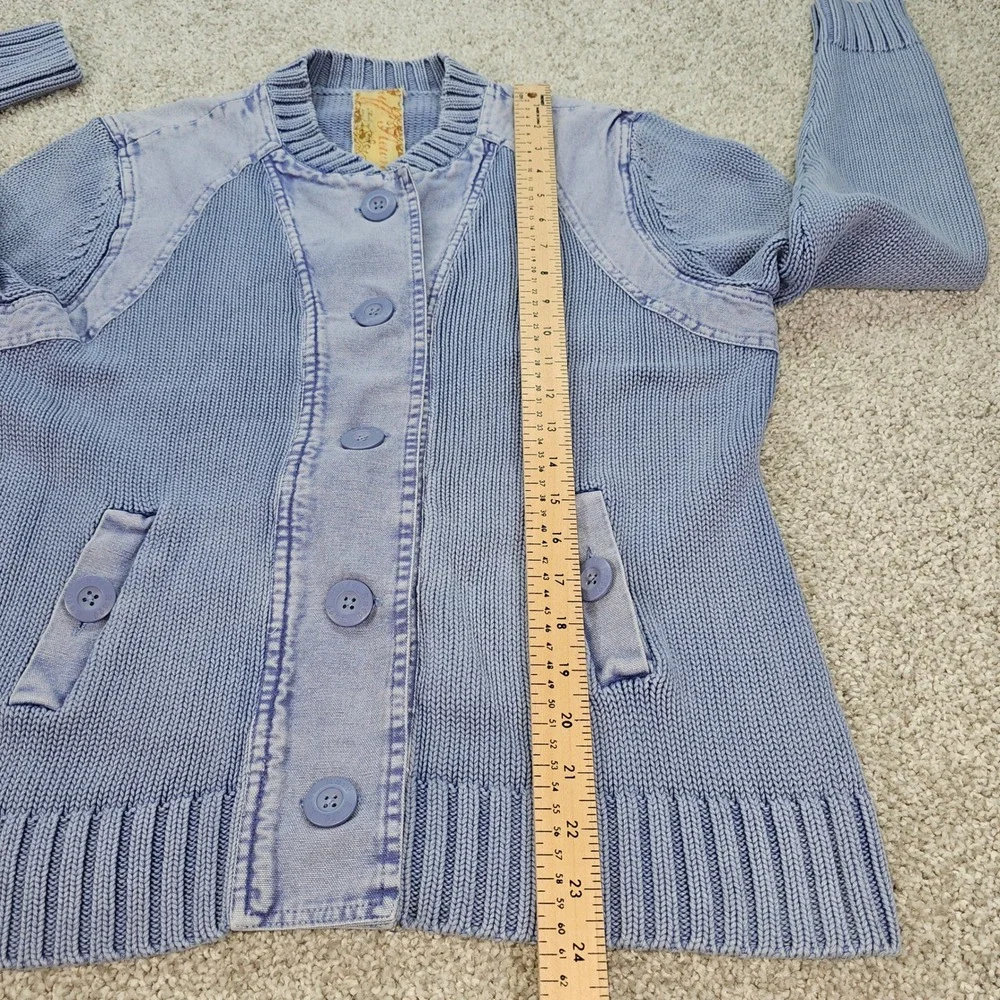 Buff Hewn Periwinkle Button Front Cardigan Sweater Knit Denim Womens Large‎